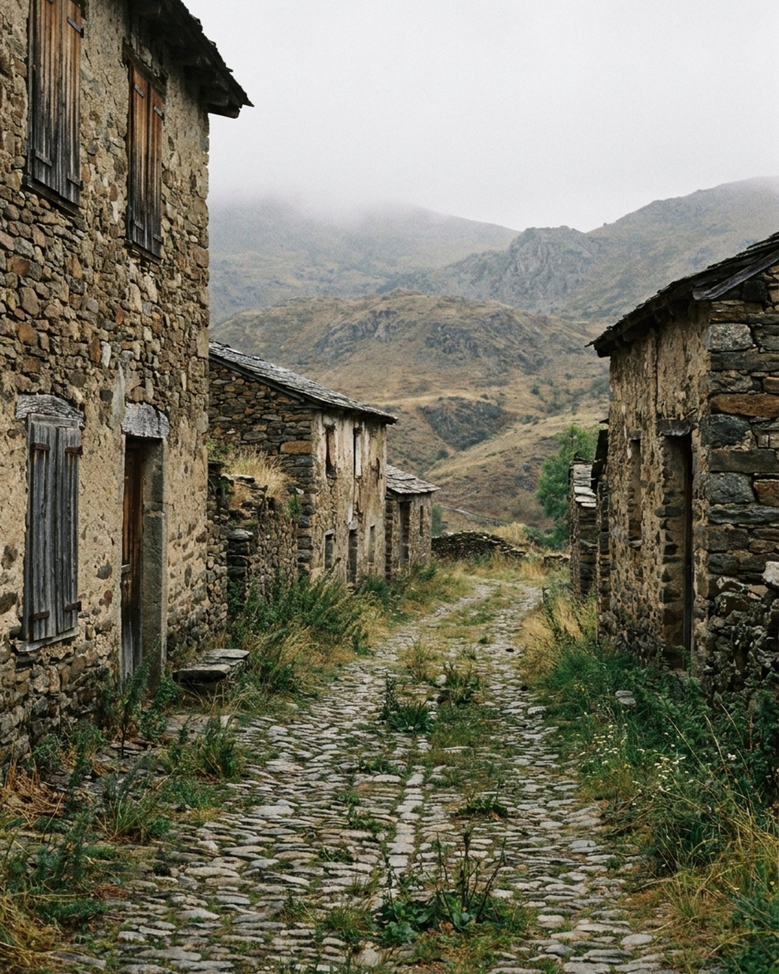 Pueblo rural despoblado con las casas cerradas