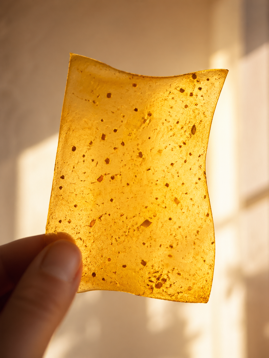 Lámina de bioplástico ámbar fabricada con pectina de cáscara de cítricos